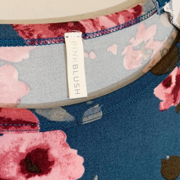 Pink Blush Maternity (1X) Dark Teal and Pink Floral and Stripes Short Sleeve Top - Picture 7 of 8